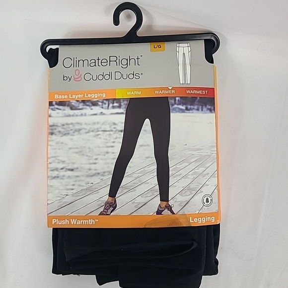 NEW Cuddl Duds Plush Warmth Climate Right Black Leggings Soft Stretchy Sz L - Picture 1 of 6